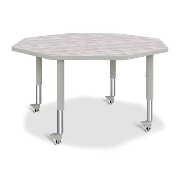 Berries Octagon Activity Table, 48 in. x 48 in., Mobile, Driftwood Gray/Gray/Gray
